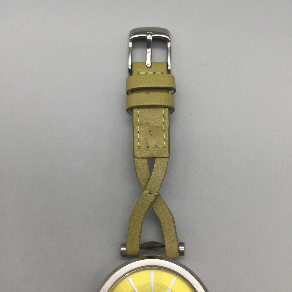 Dakota Womens Watch 35mm Yellow Dial Silver Tone Leather 50M WR New Battery